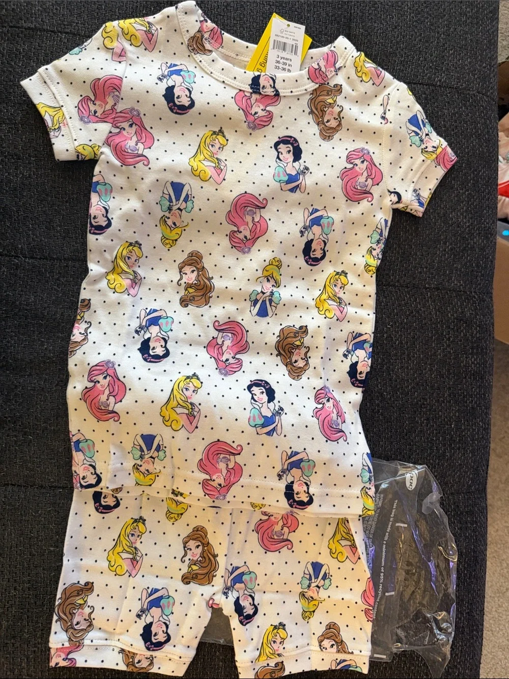 Girls' White Polka Dot Princess Character Pajama Set - Multi Color